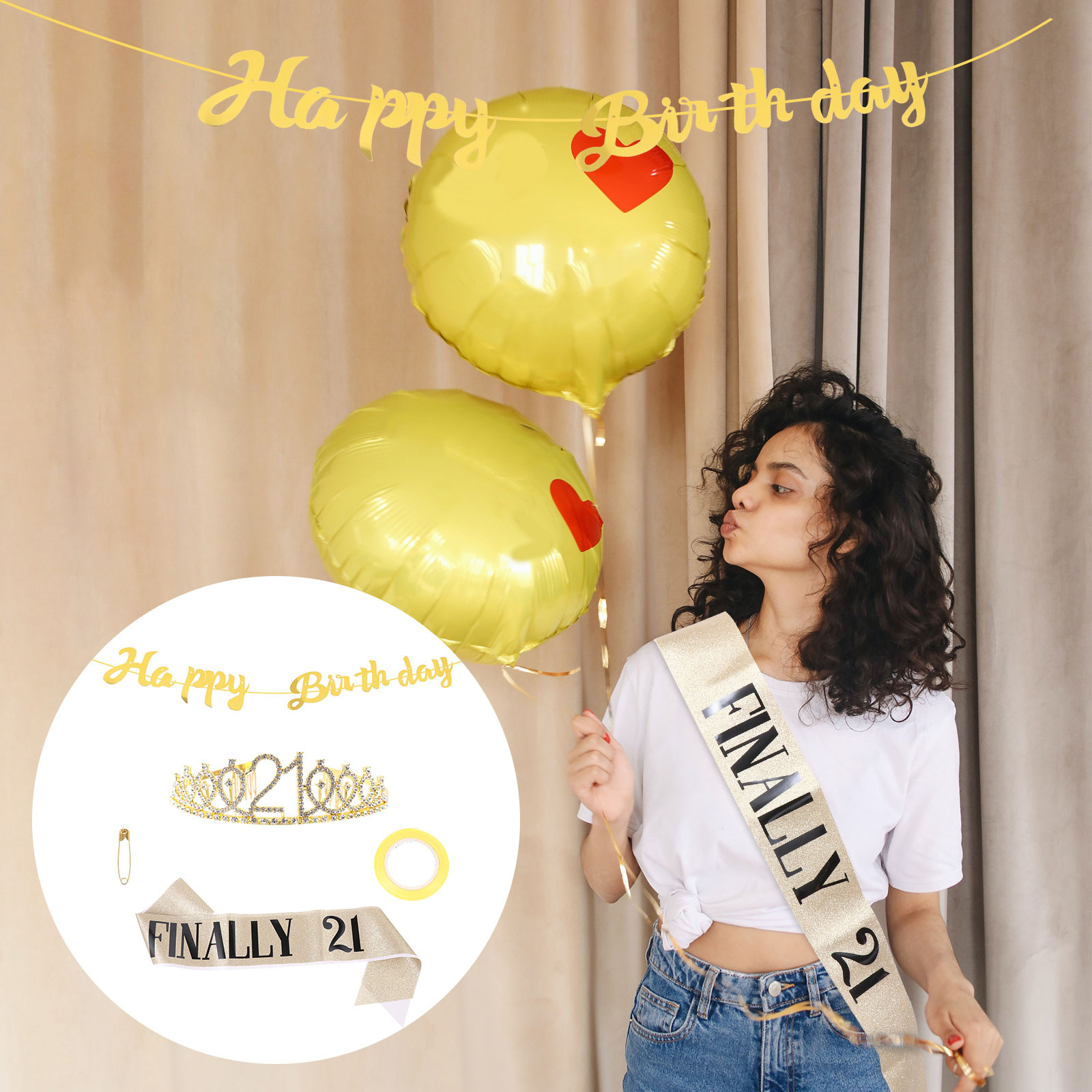 1Set Birthday Crown Sash Banne - Birthday Sash Glitter ulasan dan harga