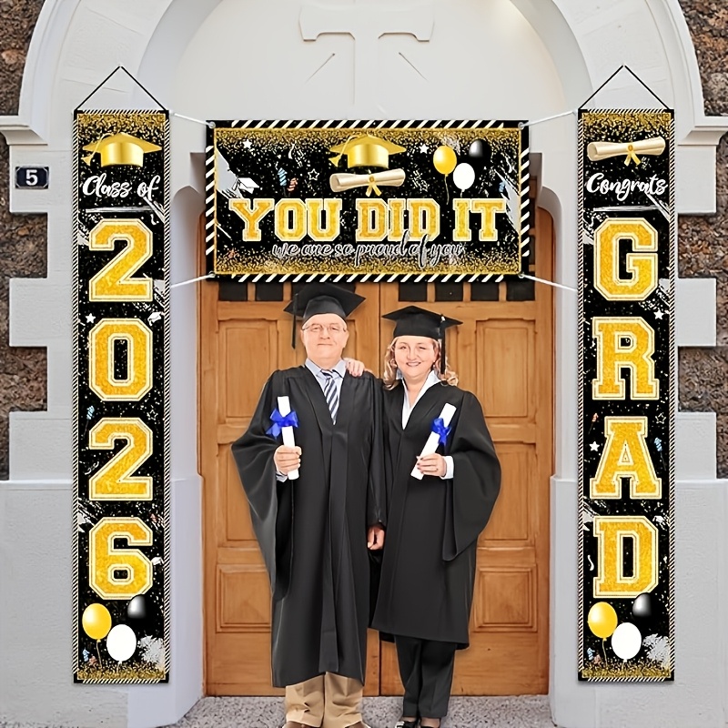 2D 3Pcs 2026 Graduation Banner - Party Banner Gold ulasan dan harga