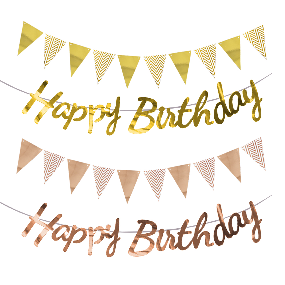Happy Birthday Banner Gold Sil - Party Banner Gold ulasan dan harga
