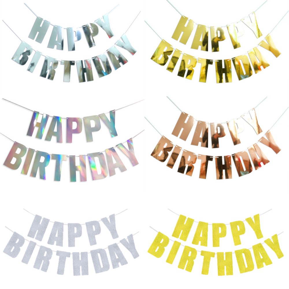 Happy Birthday Banner Gold Sil - Party Banner Gold ulasan dan harga