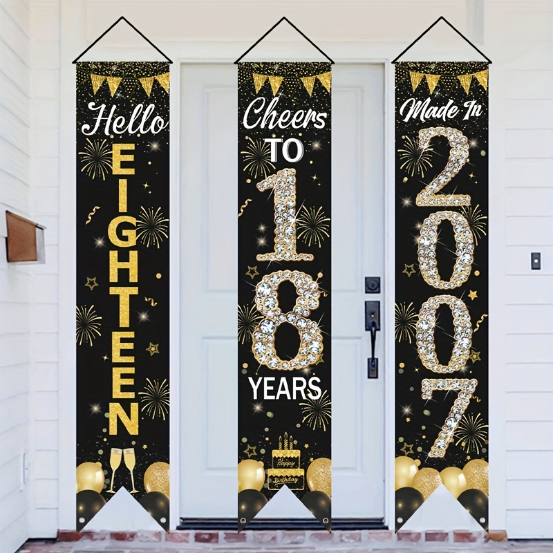 2D 3Pcs 18th Birthday Door Ban - Party Banner Gold ulasan dan harga