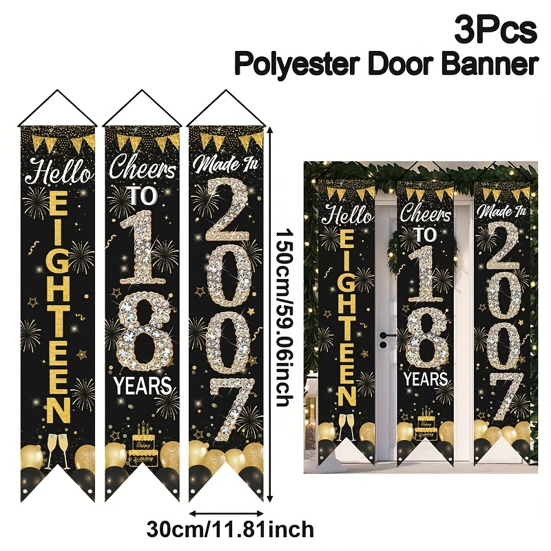 2D 3Pcs 18th Birthday Door Ban - Party Banner Gold ulasan dan harga