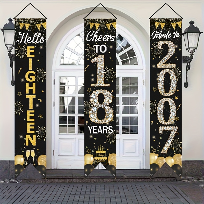 2D 3Pcs 18th Birthday Door Ban - Party Banner Gold ulasan dan harga
