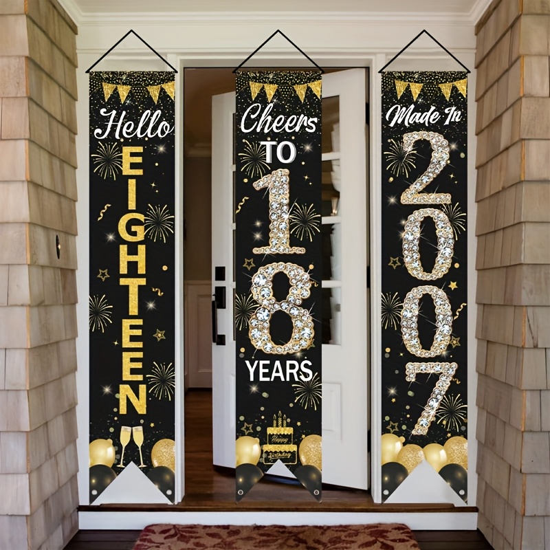 2D 3Pcs 18th Birthday Door Ban - Party Banner Gold ulasan dan harga