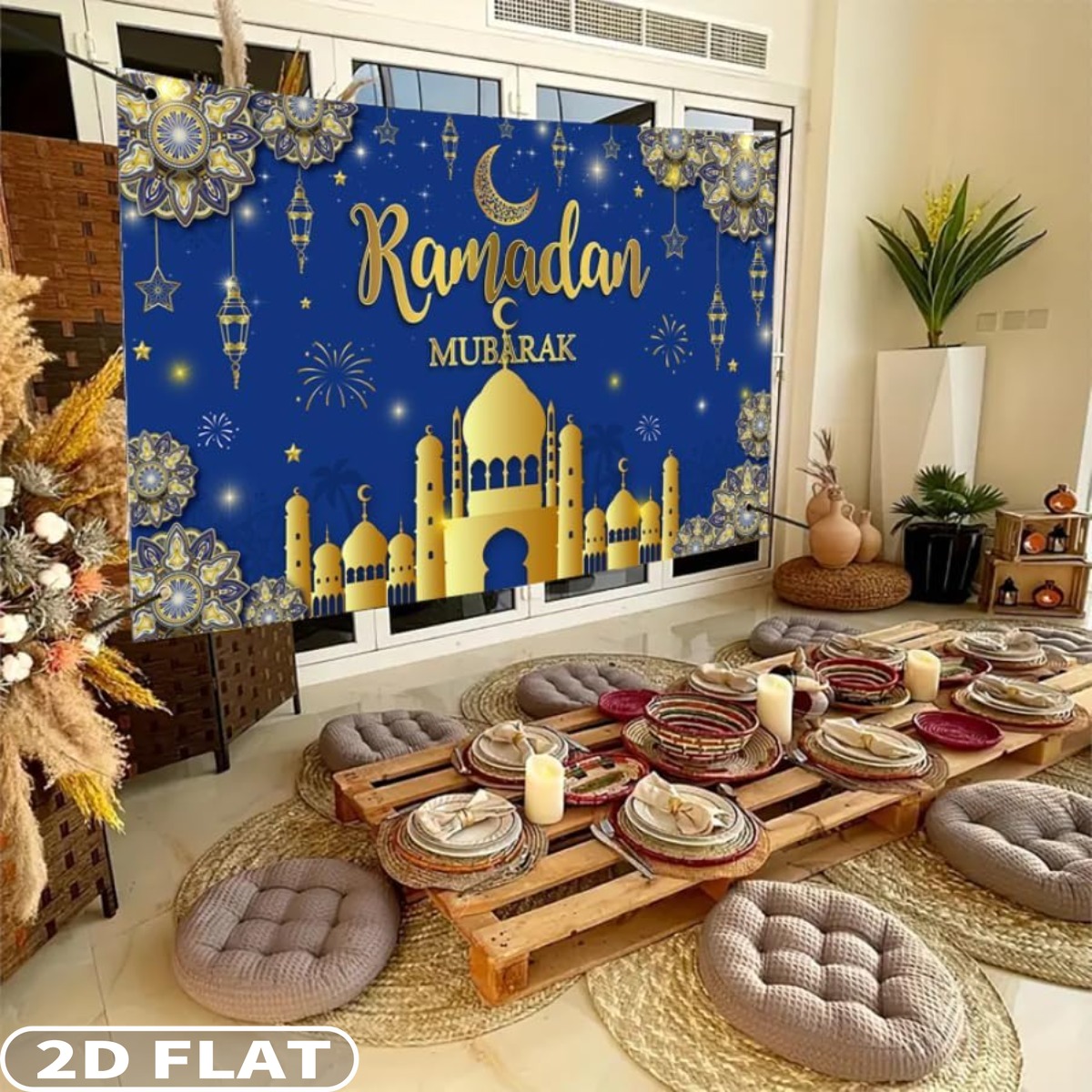 2D FLAT 1pc Ramadan Mubarak Fe - Party Banner Gold ulasan dan harga