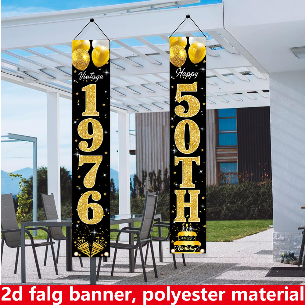 2D flat banner, 2pc birthday b - Party Banner Gold ulasan dan harga
