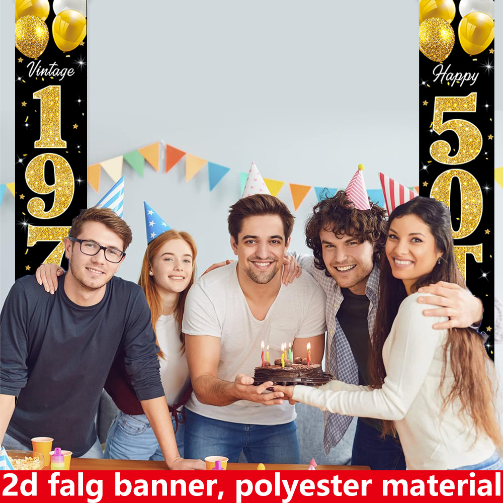 2D flat banner, 2pc birthday b - Party Banner Gold ulasan dan harga