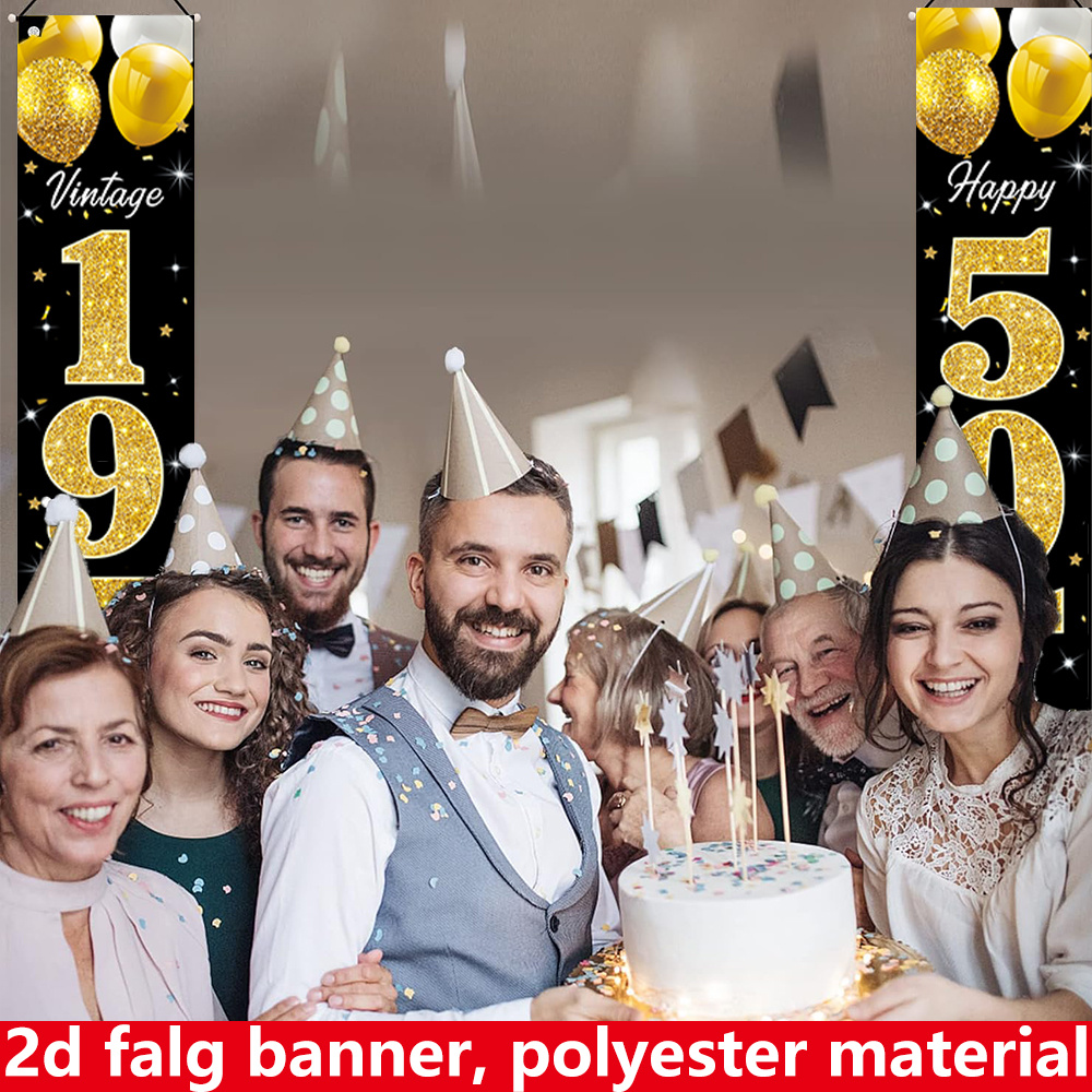 2D flat banner, 2pc birthday b - Party Banner Gold ulasan dan harga
