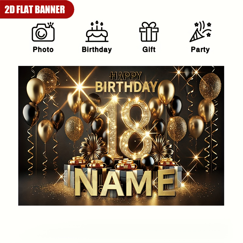 1pc Luxury Black Gold Happy 18 - Party Banner Gold ulasan dan harga