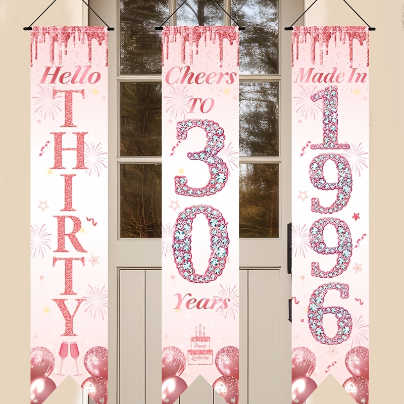 2D Flat 3Pcs Pink Gold 30th Bi - Party Banner Gold ulasan dan harga
